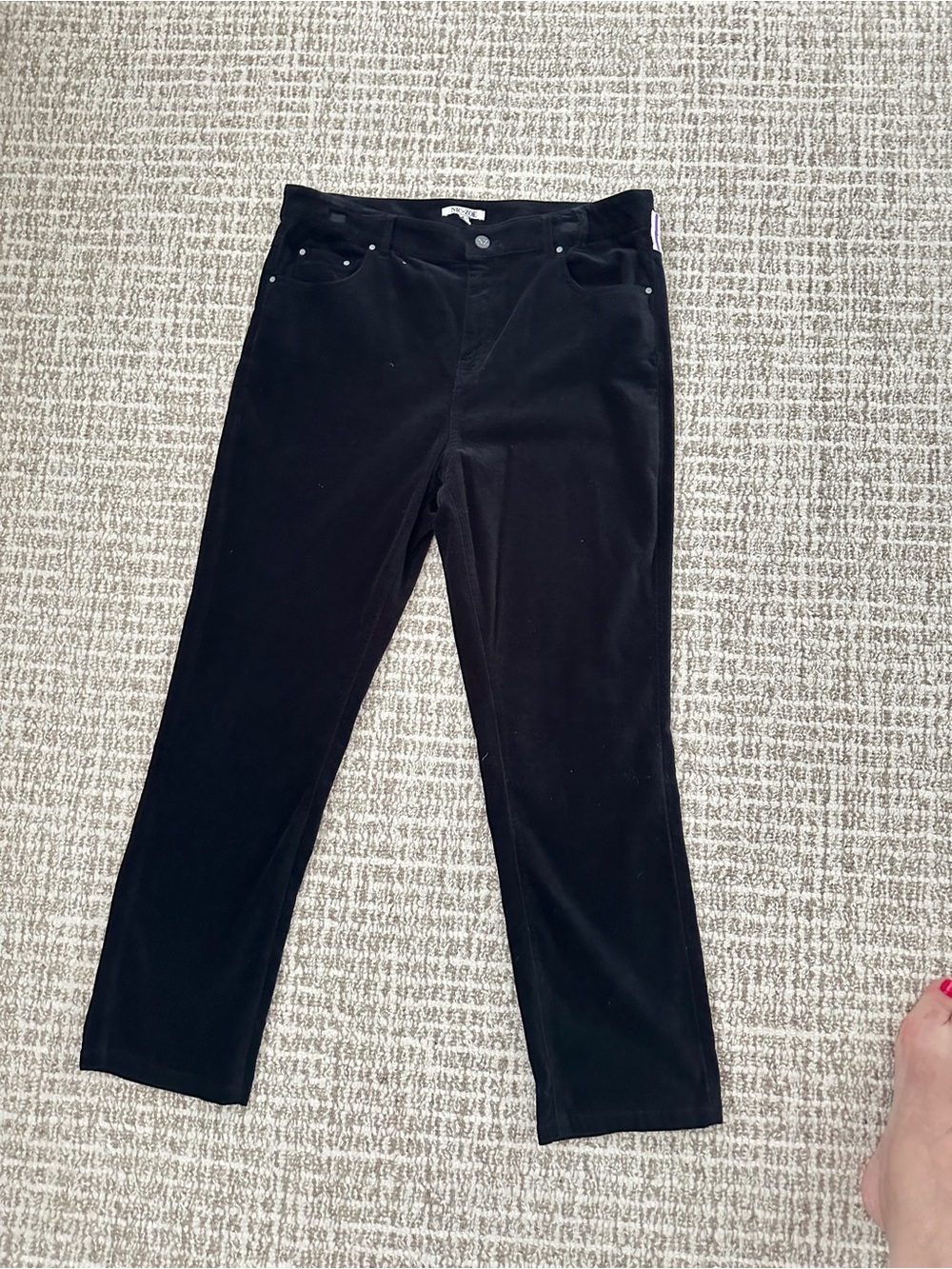 NEW NIC+ZOE Black Velvet Straigth Leg Stretchy Women's Pants, Sz 32